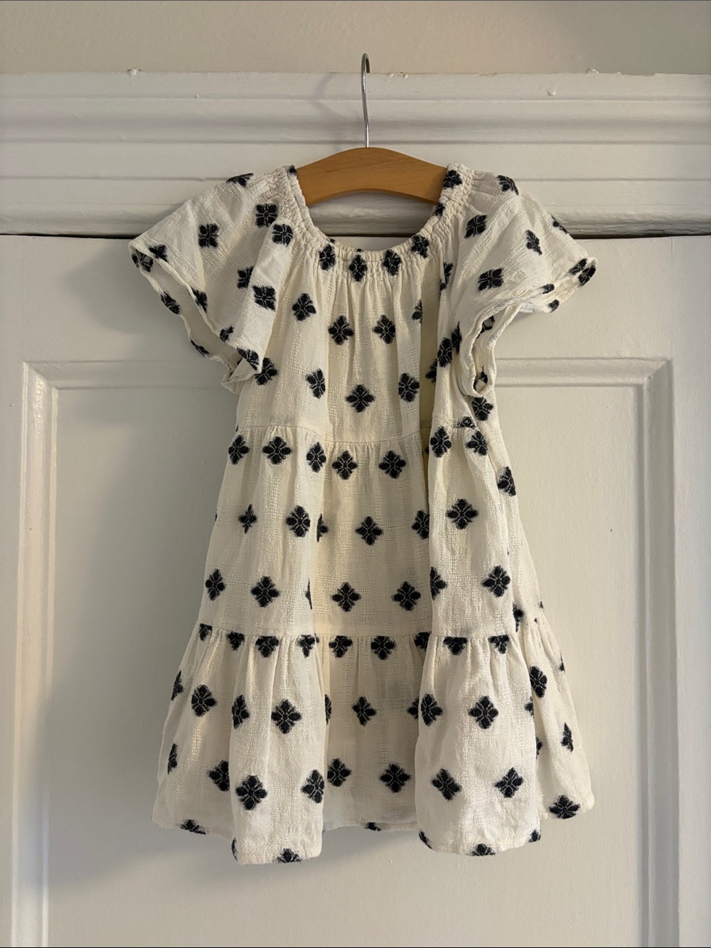 Zara Kids - Girls' Cream Dress with Black Floral Embroidery